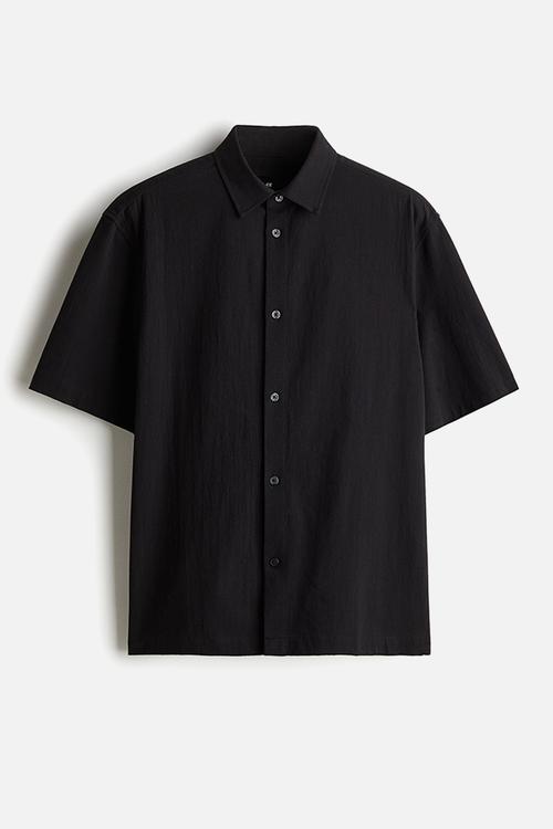 Regular fit textured shirt - black