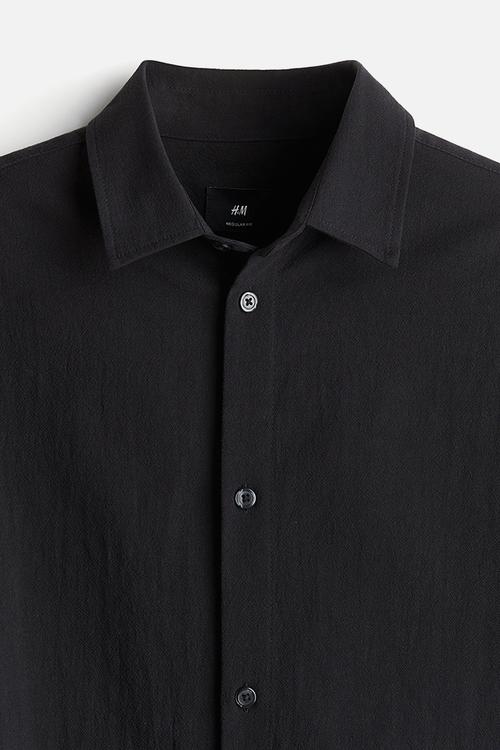 Regular fit textured shirt - black