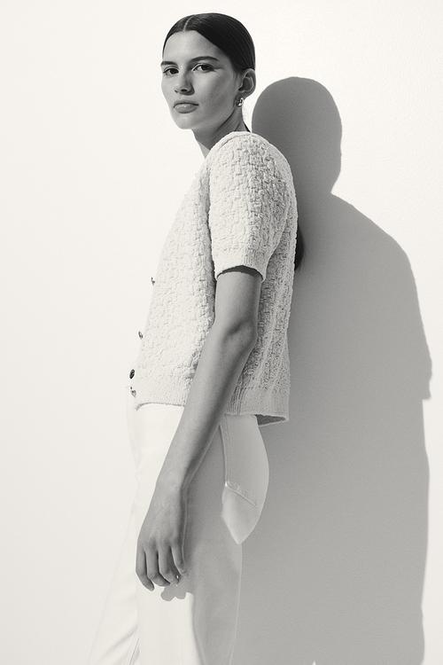 Textured-knit cardigan - cream