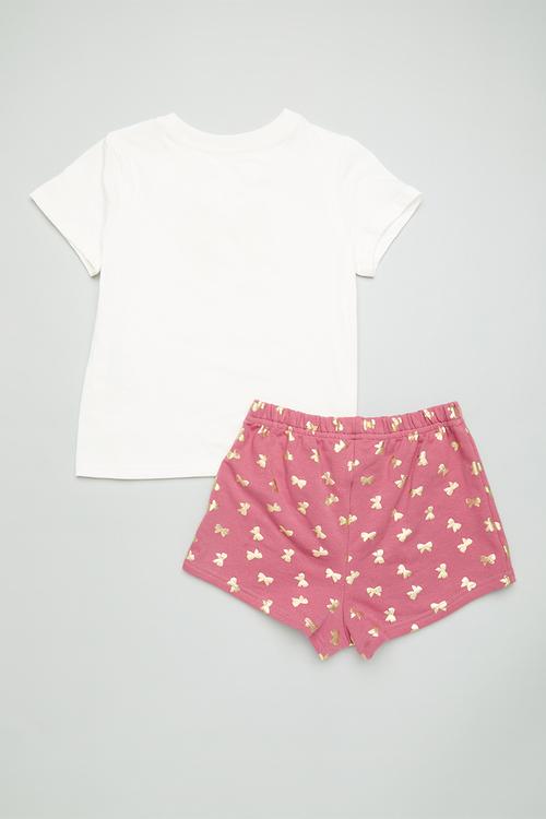 Tee & short set - pink/gold bows