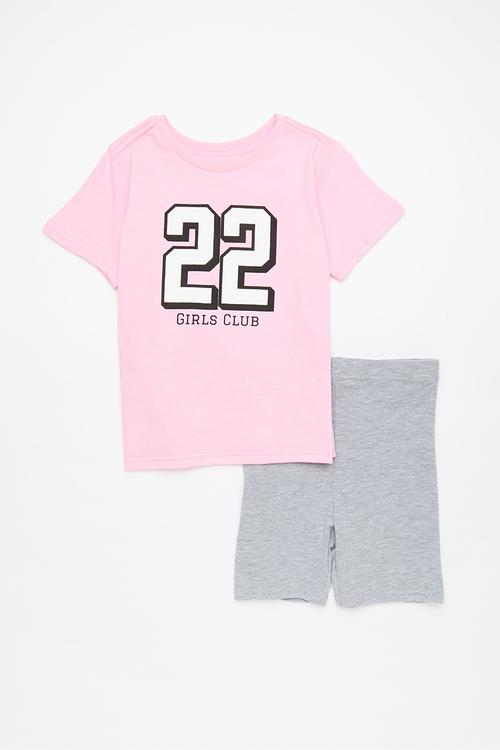 Tee & Cycling  short set - pink & grey