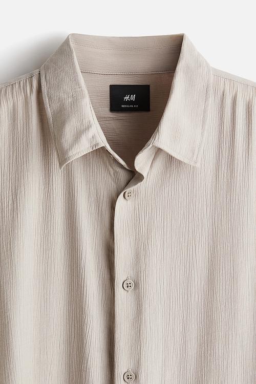 Regular fit crinkled shirt - beige