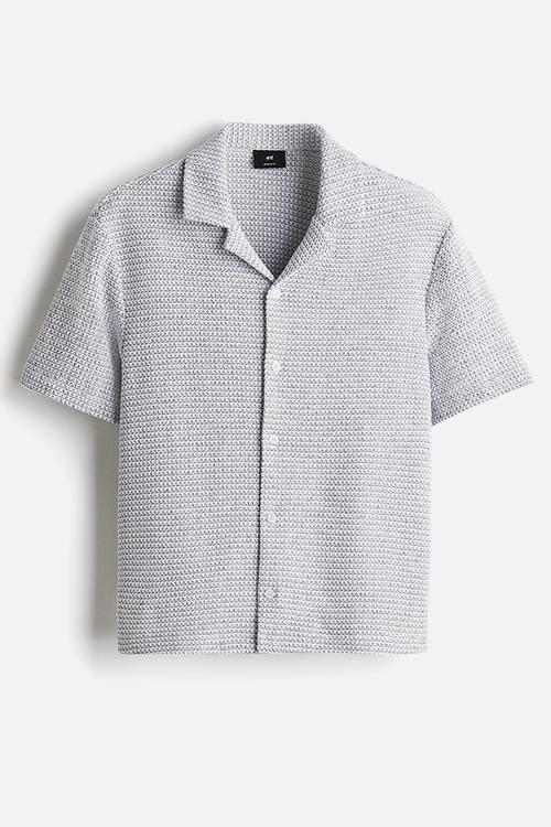 Regular fit resort shirt - grey & white