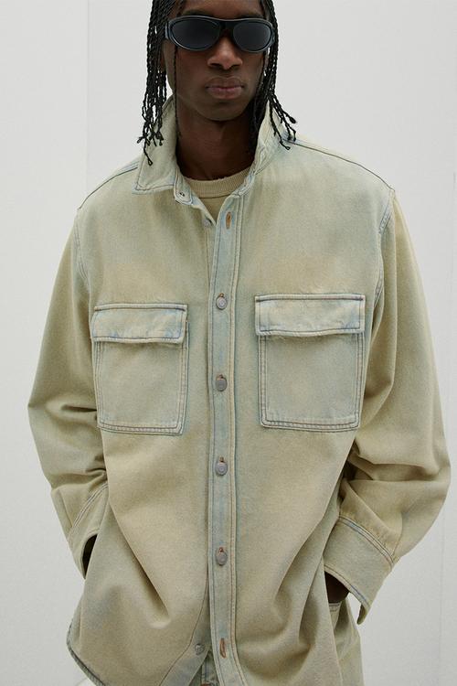 Oversized fit denim shirt - cream