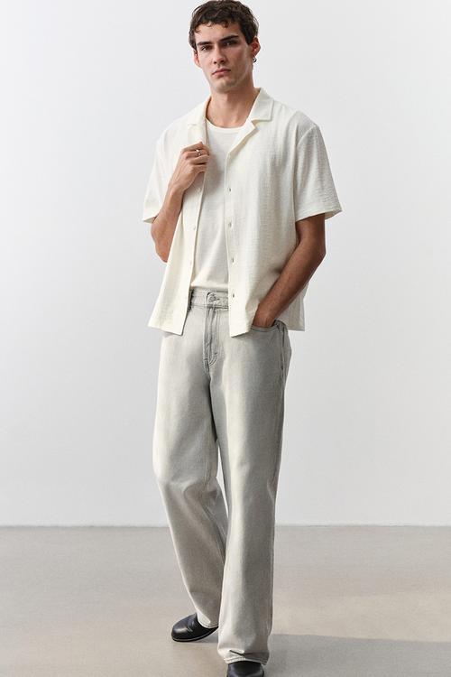 Regular fit jersey resort shirt - cream