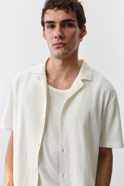 Regular fit jersey resort shirt - cream