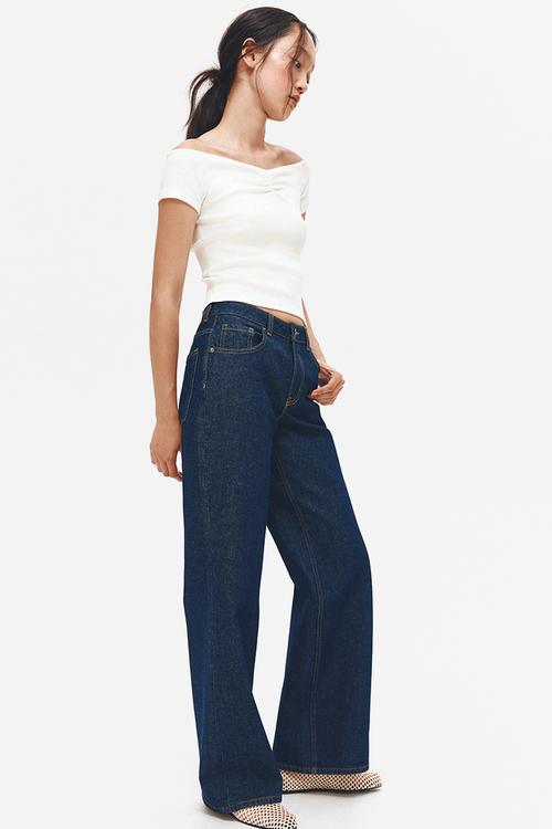 Ribbed boat-neck top - cream
