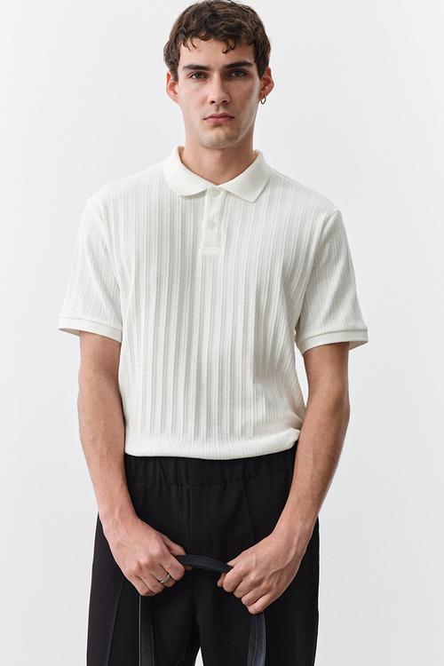 Slim fit textured jersey polo shirt - cream