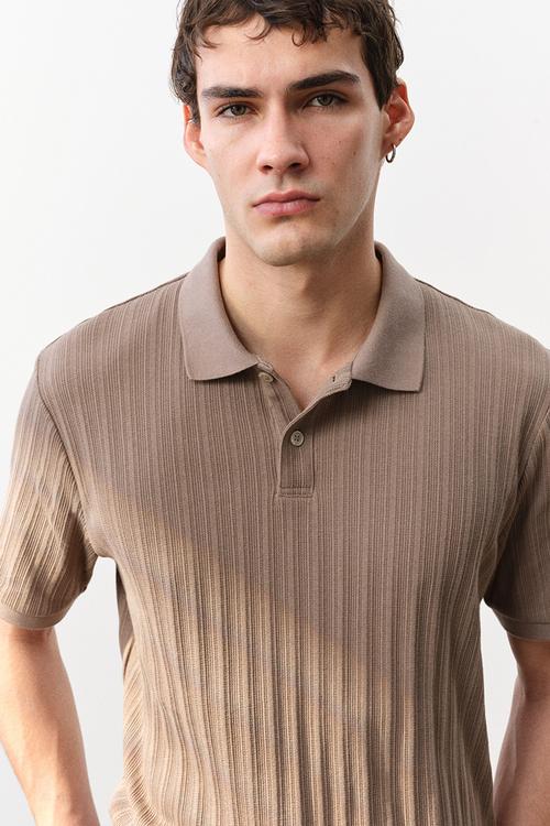 Slim fit textured jersey polo shirt - dark beige