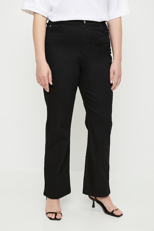 Plus size black high waist plus size straight fit jeans  - black