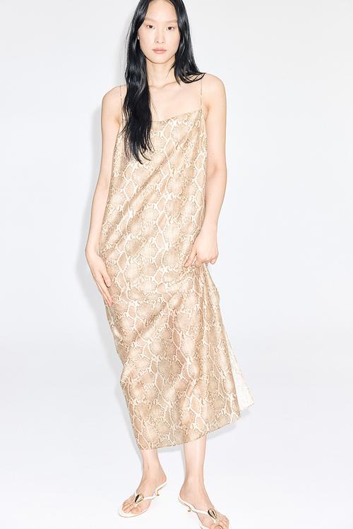 Strappy dress - beige & snakeskin-patterned