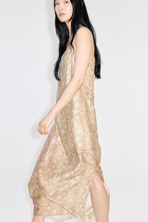 Strappy dress - beige & snakeskin-patterned