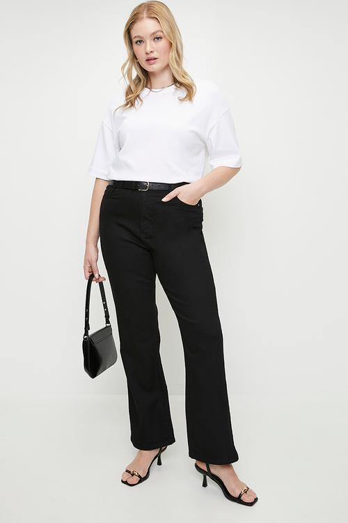 Plus size black high waist plus size straight fit jeans  - black