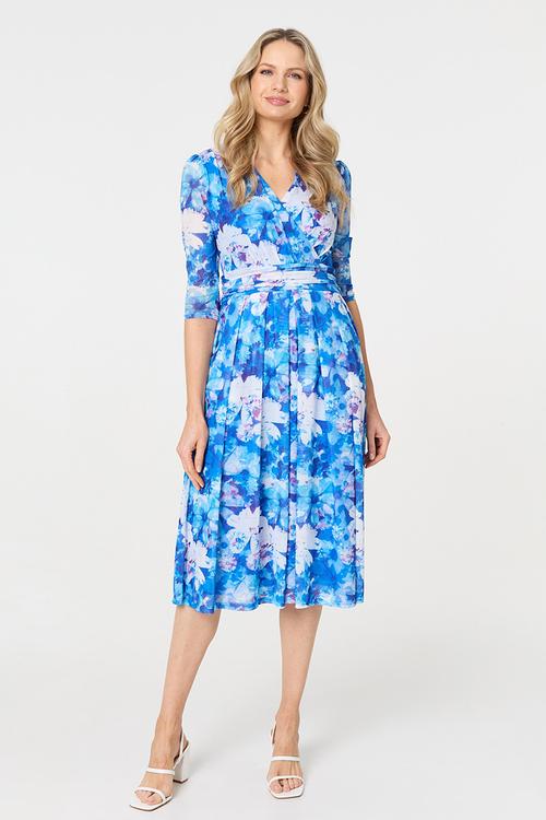 Floral mesh Dress in blue and lilac - Blue