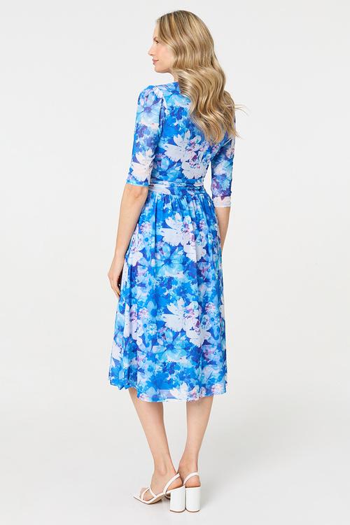 Floral mesh Dress in blue and lilac - Blue