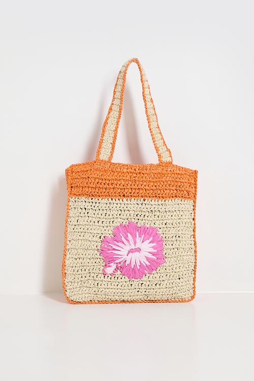 Sierra woven tote bag- orange colour block/floral