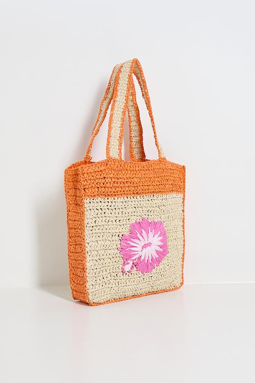 Sierra woven tote bag- orange colour block/floral