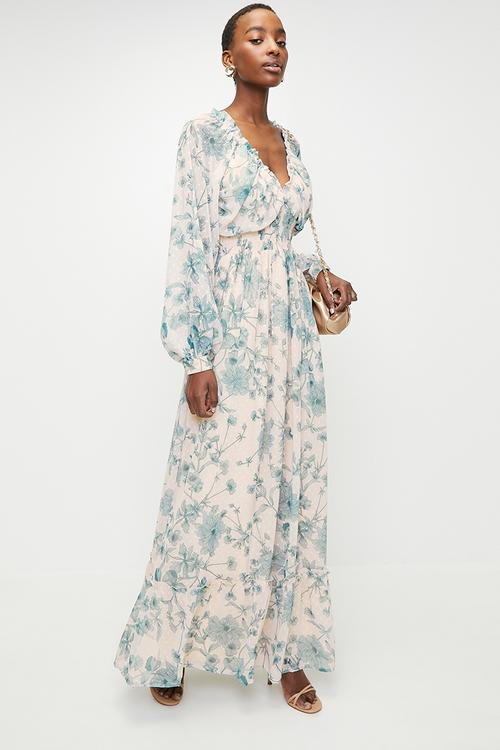 Floral dobby maxi dress - ivory