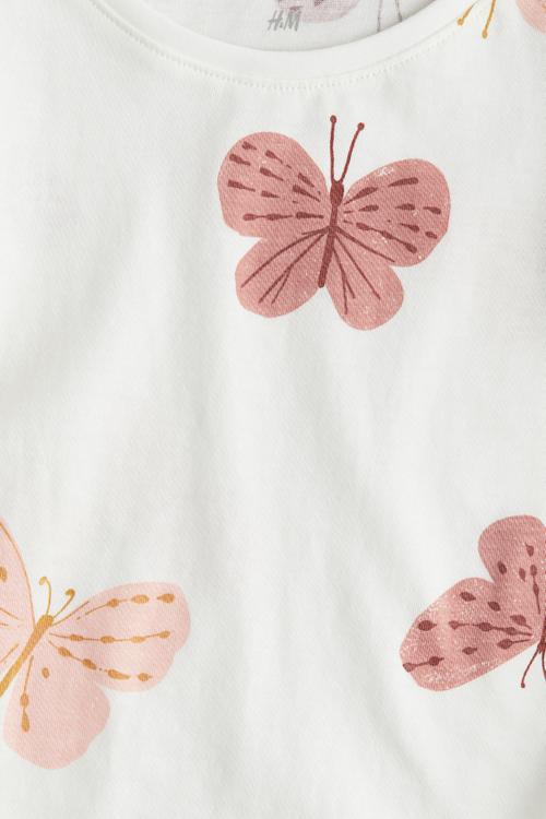 Printed jersey nightdress - cream/butterflies