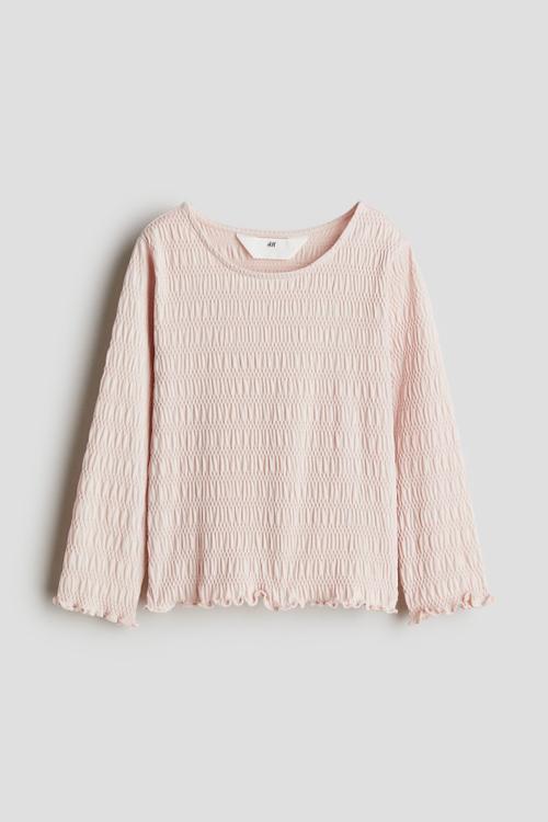 Smocked jersey top - light pink