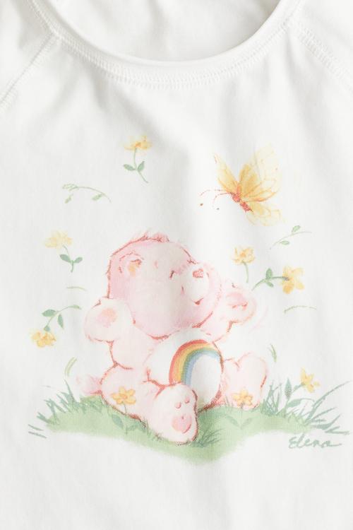 Print-motif jersey top -white/care bears 