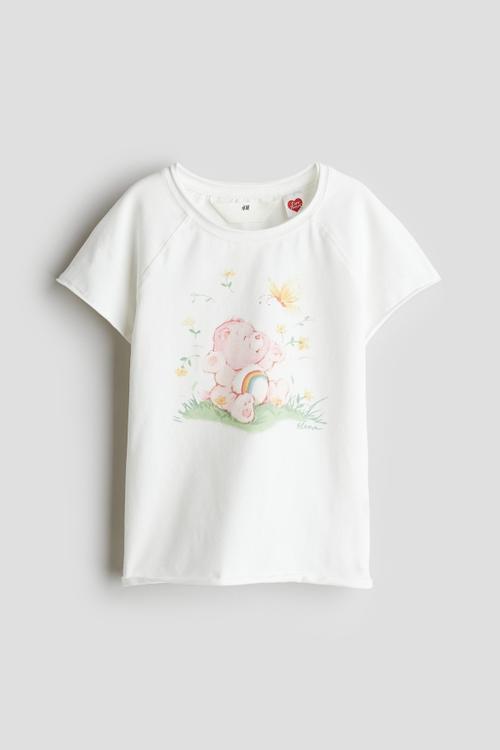 Print-motif jersey top -white/care bears 