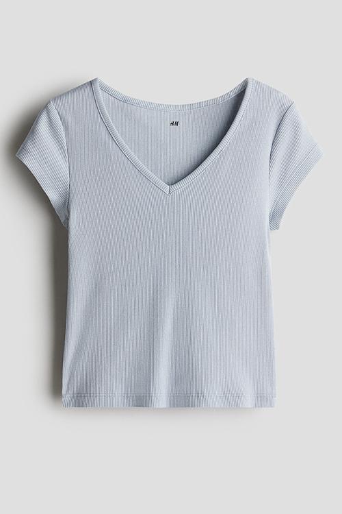 Ribbed cotton jersey top - light dusty blue