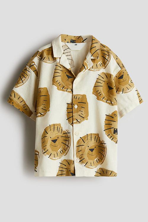 Cotton resort shirt - light yellow lions