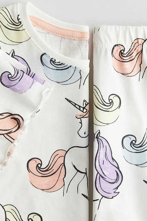 Cotton pyjamas - white unicorns