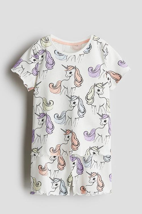 Cotton pyjamas - white unicorns