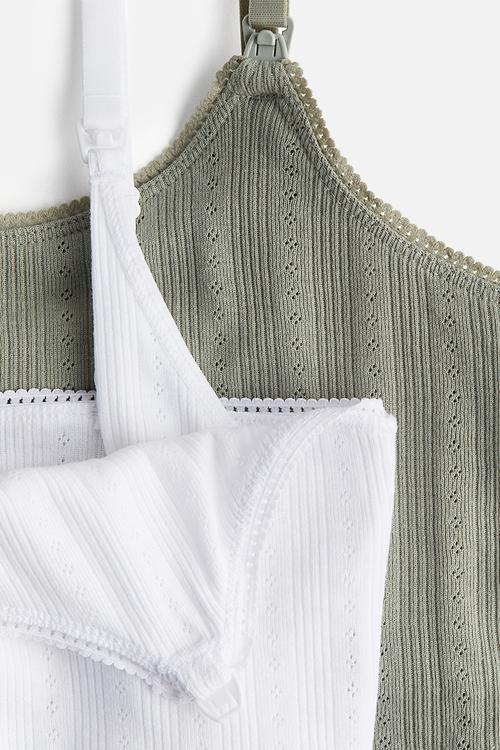 Mama 2-pack nursing strappy tops - khaki green/white