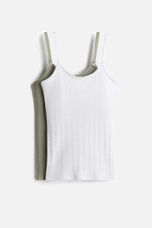 Mama 2-pack nursing strappy tops - khaki green/white