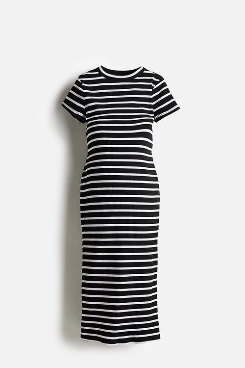 Mama ribbed T-shirt dress - black/white striped