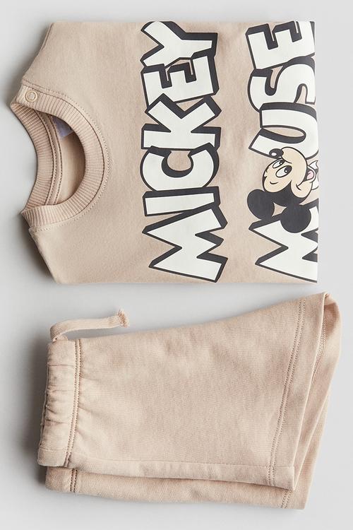 2 piece printed set - light beige mickey mouse