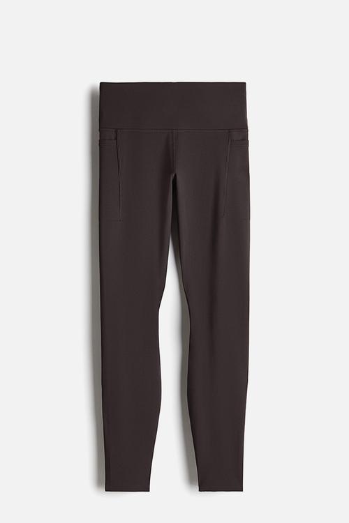 Pocket-detail sports leggings with drymove™ - dark brown