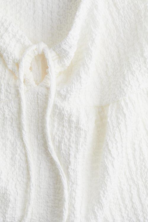 Crinkled flutter-sleeved top - cream