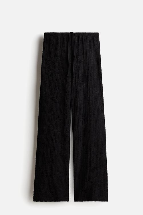 Crinkled drawstring trousers - black