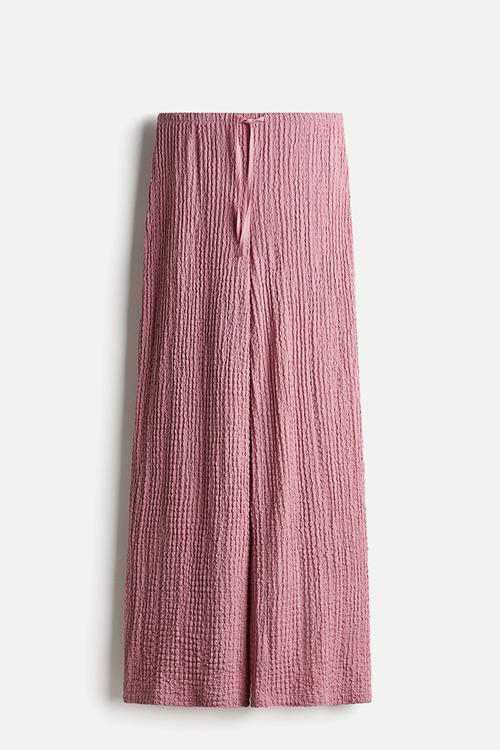 Crinkled drawstring trousers - dusty pink 