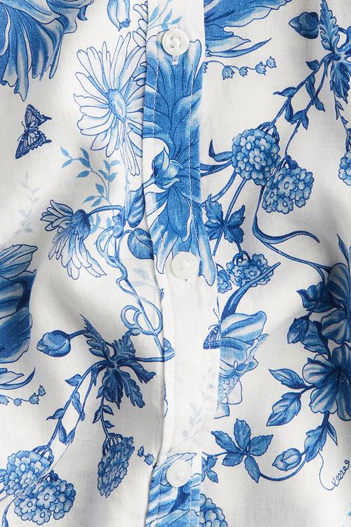 Linen-blend blouse - white & blue floral
