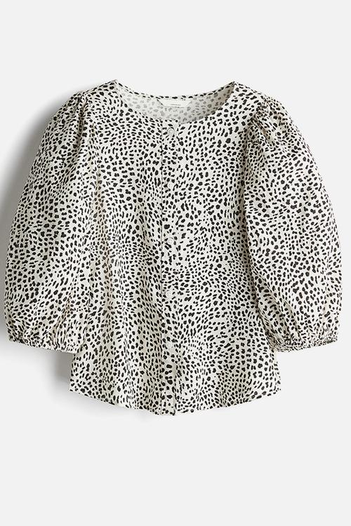 Linen-blend blouse - white leopard print 