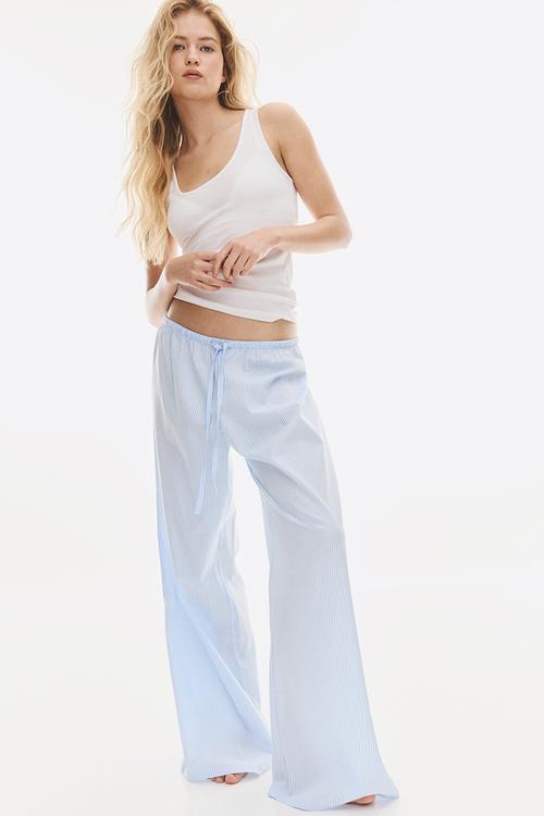 Cotton pyjama bottoms - light blue/white striped 