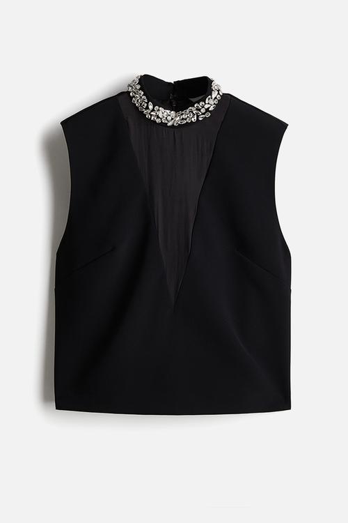 Rhinestone-embellished top - black