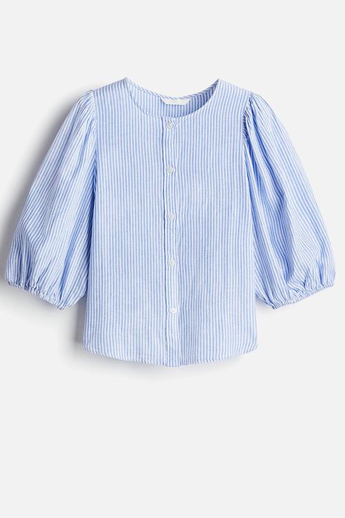Linen-blend blouse - light blue striped