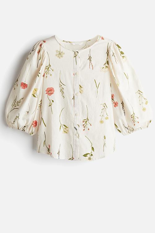 Linen-blend blouse - white floral 