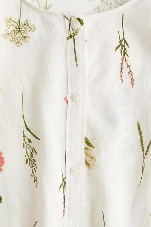 Linen-blend blouse - white floral 