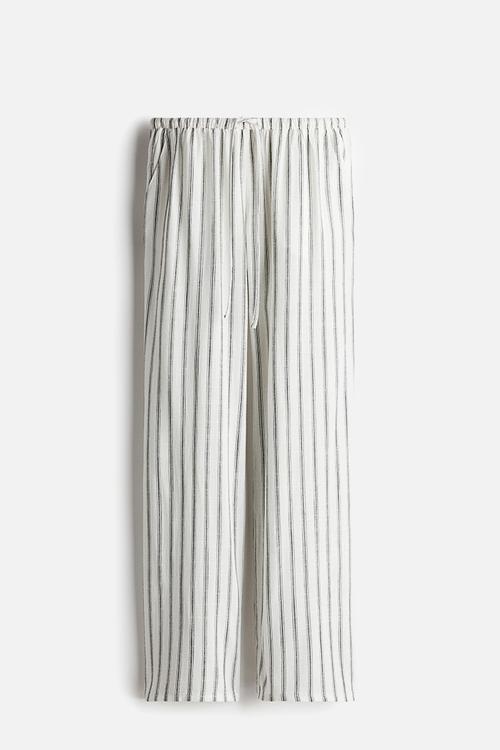 Straight drawstring trousers - cream/striped