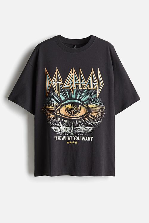 Oversized printed t-shirt - dark grey def leppard 