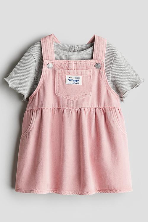 2 piece dress and top set - light pink & light grey
