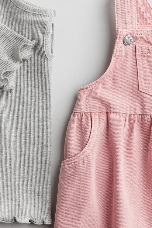 2 piece dress and top set - light pink & light grey