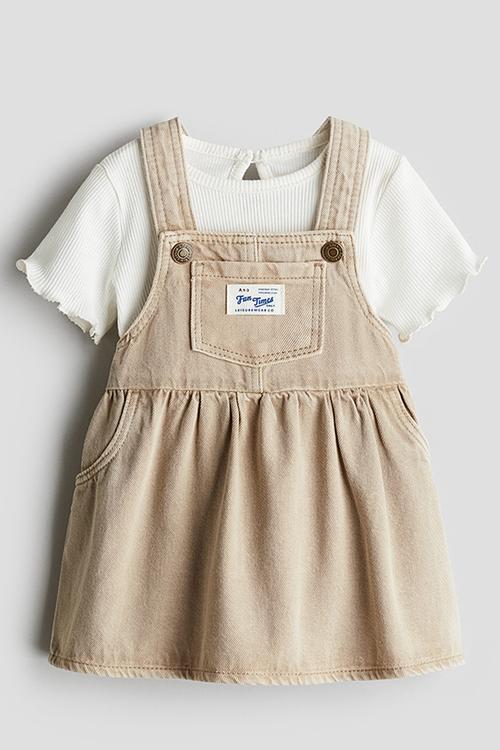 2 piece dress and top set - beige & white 